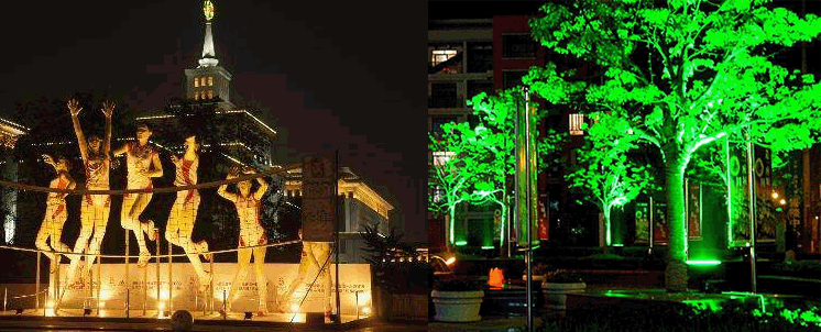 圆形LED投光灯树木照明、雕塑照明效果