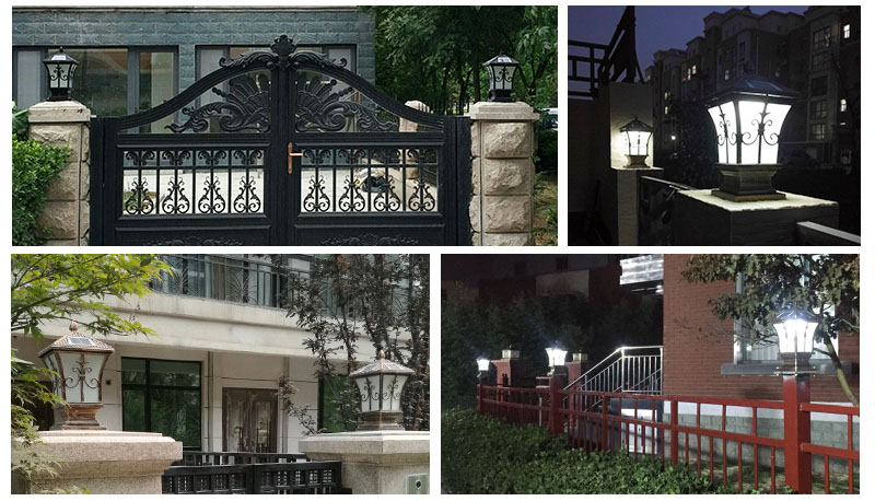 东莞宅男666视频社区照明压铸铝太阳能柱头灯安装实景照片