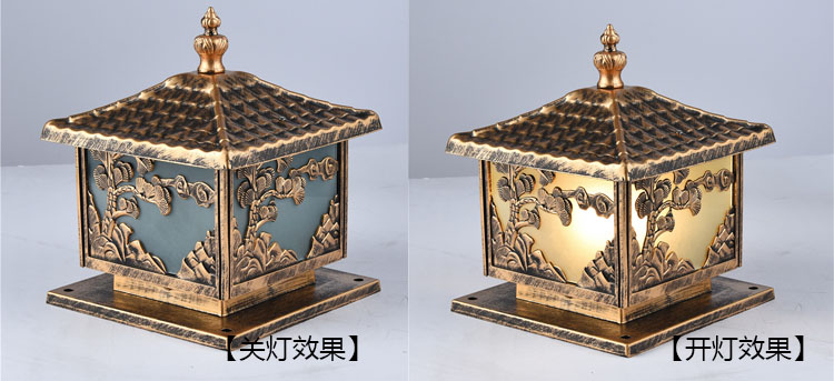 宅男666视频社区照明(QDZTD-006)仿古压铸铝迎客松柱头灯开关灯效果