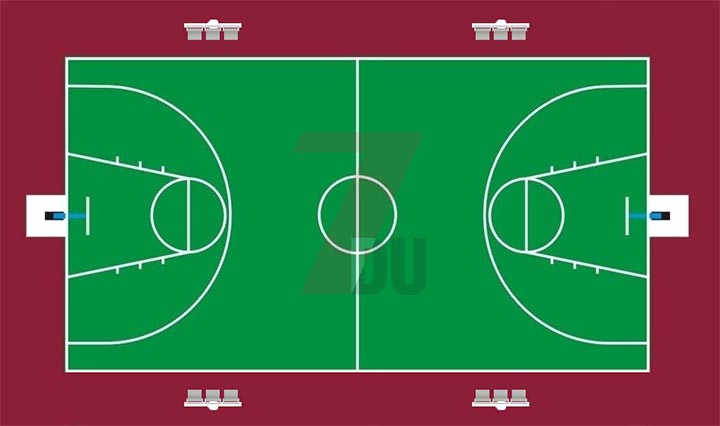 户外标准篮球场照明-4组1杆3头球场灯平面布置图