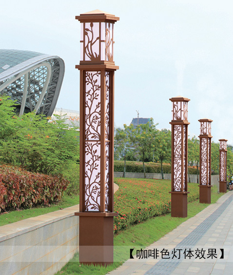 2.5米-5米广场方形镂空宅男在线观看柱黑色灯体安装效果图片