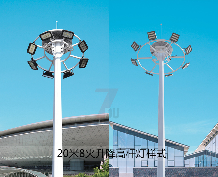 20米自动升降广场宅男视频污污上装8盏LED投光灯的实拍效果