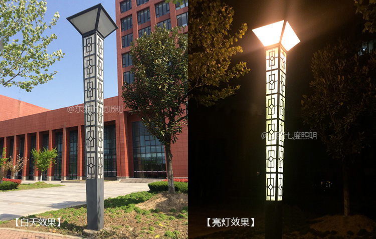 QDJGDZ-027-3.5米中式倒方锥形宅男在线观看柱安装实景效果白天效果与亮灯效果